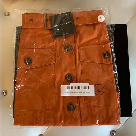 NWT JLUXLABEL Orange Archer Button Up Mini Skirt - Picture 9 of 10